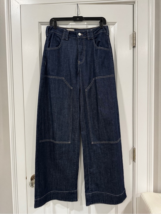 Pilcro Denim - Pilcro Wide-Leg Dark Blue Denim Jeans with Contrast Stitching